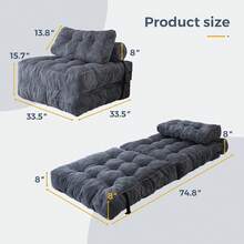 Convertible Folding Sofa Bed - Sleeper Chair With Pillow & Back Support, Portable Floor Lounge For Living Room Bedroom - 深灰色 - 查看 11