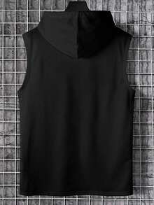 Men's Summer Fashion Casual Drawstring Hooded Vest - 黑色 - 查看 3
