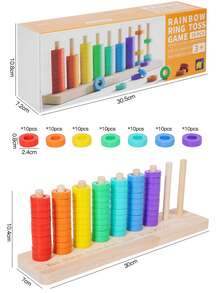 70 piezas Juego de Anillos de Madera Arcoíris, Juego de Apilamiento, Clasificación y Combinación de Colores, Juguete Educativo Montessori, Juguete Cognitivo para Bebés y Niños Pequeños, Desarrolla la Coordinación Mano-Ojo y el Reconocimiento de Colores, Adecuado para Múltiples Jugadores, Interacción Padres-Hijos, Regalo de Cumpleaños, Útiles Escolares - Multicolor - Ver 5