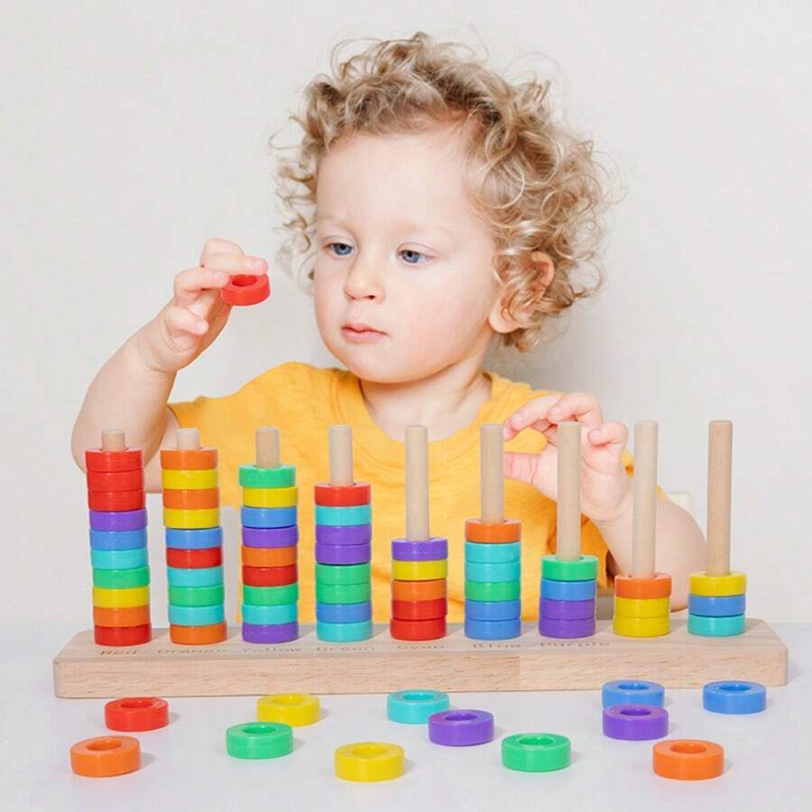 70 piezas Juego de Anillos de Madera Arcoíris, Juego de Apilamiento, Clasificación y Combinación de Colores, Juguete Educativo Montessori, Juguete Cognitivo para Bebés y Niños Pequeños, Desarrolla la Coordinación Mano-Ojo y el Reconocimiento de Colores, Adecuado para Múltiples Jugadores, Interacción Padres-Hijos, Regalo de Cumpleaños, Útiles Escolares