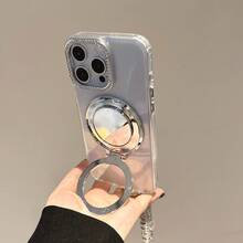 带镜面支架和水钻的软壳手机壳，兼容 12、13、14、15、16 Pro Max、17、17 Pro Max、Moto G13、G85、E22、S21、S22、S23、S24、S25 Plus Ultra。 - 銀色 - 查看 4