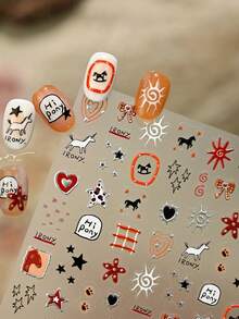 1 Sheet Of 5D Nail Art Stickers, Clock Pattern Nail Stickers, DIY Self-Adhesive Nail Decals, Gold Foil Cross Nail Sliders. - Multicolor - View 2