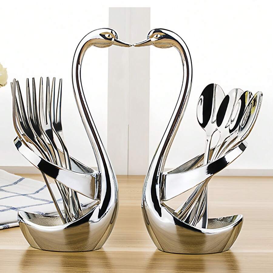 Swan Shaped Cutlery Holder - With Fork Slots, Wedding Party Home Decor - Party Tabletop Decor, Cutlery Organizer, Spoon And Fork Rack