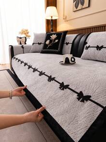 1件欧式清新不规则沙发垫套，蝴蝶结饰边镶嵌，雪尼尔质感沙发垫，奢华简约沙发套，保护沙发，防滑防尘防刮，装饰沙发，适用于卧室、客厅、办公室、书房，可机洗，通用沙发套 - 灰色 - 查看 5