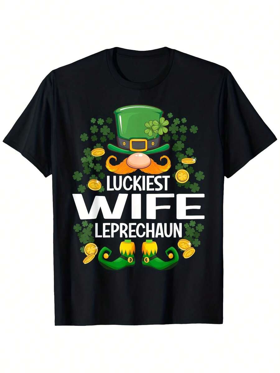 Camiseta de duende irlandés para el Día de San Valentín para hombre, con estampado de temática irlandesa con olla de oro y tréboles, 100 % algodón de 180 g, prenda informal de fiesta (tallas S-XXXL), regalo para marido irlandés. - Negro 3 - Ver 1