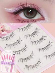 5 Pairs Of Natural False Eyelashes, Fluffy And Soft 3D Mink Eyelashes, Long And Smooth Eyelashes, Daily Work Meetings, Comfortable Wearing Of Natural False Eyelashes - 黑色 - 查看 5