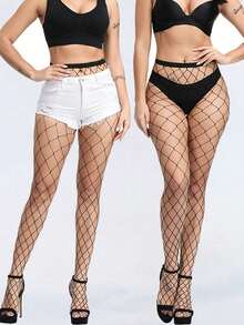 4pcs/Set Rip-Resistant Sexy Pantyhose, Hollow-Out Fishnet Stockings - Black - View 3