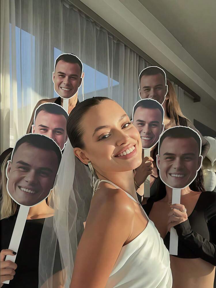 1/5/10/20pcs Custom Big Head Face Cutout On Stick, Personalized Funny Face Fan Props, Upload Your Photo Big Head Cutouts For Wedding Season, Bridal Shower & Bachelorette Party Supplies, Graduation Party & Birthday Celebration Decor, Mother's Day, Father's Day Gift For Friends, Couples & Family, Viral Photo Booth Party Accessories - Multicolor - View 8