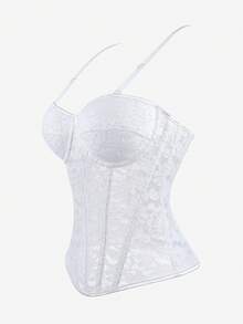 Áo corset ren trắng cho nữ, áo corset ren đen ôm sát ngực với dây đeo mảnh có thể điều chỉnh và khóa kéo bên hông. - trắng - Xem 2