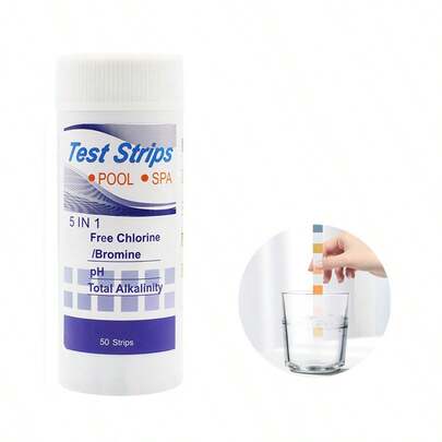 1 Bottle Of 50pcs, 5-In-1 Swimming Pool And Spa Testing Strip, Used For PH, Chlorine, Bromine, Total Alkalinity And Total Hardness, Swimming Pool Water Quality Testing Kit, With Color Card On The Bottle