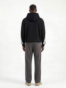 Voidago Men's Spring Casual Patchwork Hoodie And Sweatpants Set - Black - View 2