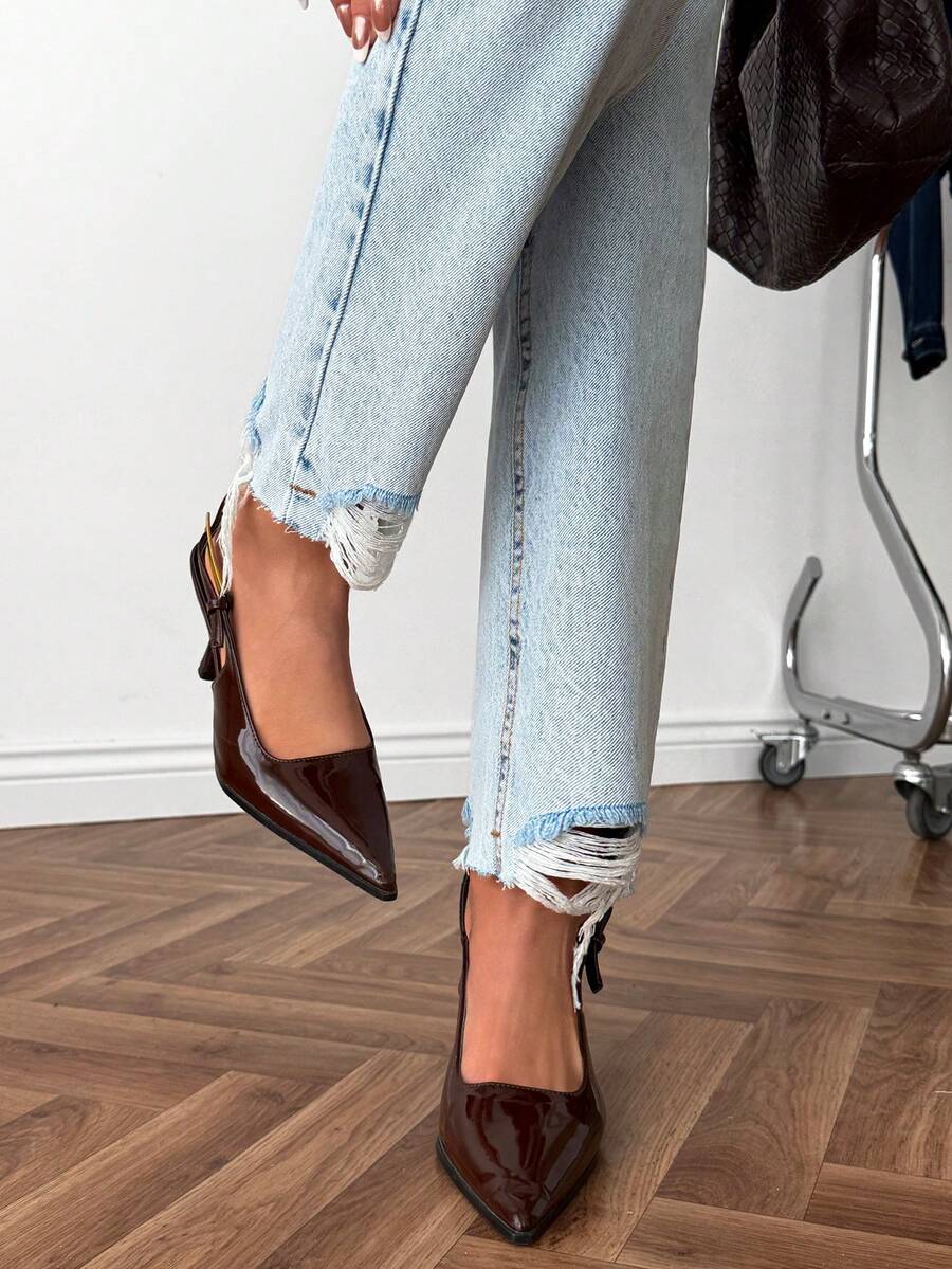 High Waist Plain Casual Comfortable Denim Pocket Zipper Button Jeans - Blue - View 1