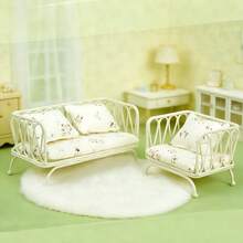 青少年创意迷你玩具，白色沙发/短沙发模型，适用于模型屋装饰、娃娃屋家具、玩具屋配件、微缩模型、婚礼季装饰、圣帕特里克节绿色元素。 - 白色 - 查看 7