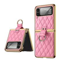VIETAO 電鍍 PC 材質指環支架人造皮革手機殼，適用於 Galaxy Z Flip 3 4 5 6 7 8 Ultra，附鋼化玻璃螢幕保護貼 - 粉色 - 查看 10