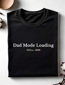 1 PC Growing A Tiny Human, Dad Mode Loading,  Pregnancy Announcement Shirt, New Dad & Mom T-Shirt, Gift For Mom To Be, Future Mommy & Daddy, Funny New Parents Outfit, Pregnancy Reveal Tee OC-417 - Black Dad - 查看 2
