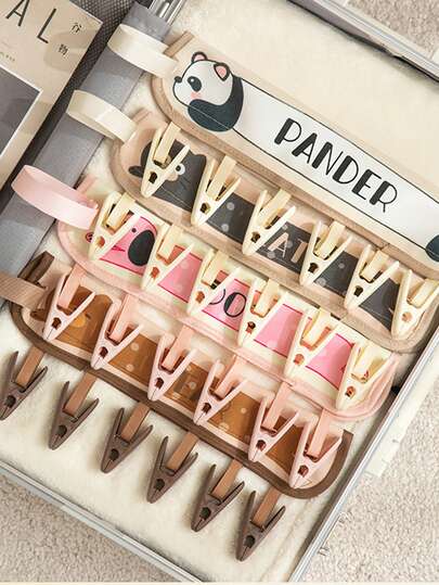 Travel Clothes Rack, Plastic Clothespins - Multi-Functional Hanging Clothespins, Cute Puppy And Bear Pattern, With 6 Clips, For Drying Clothes, Towels And Garments - Space-Saving Home Storage Hooks, Clothespins, Portable Fabric Hangers, Perfect For Travel, Hotels And Drying Clothes, Including Underwear, Socks And Clips. Foldable Hanger.