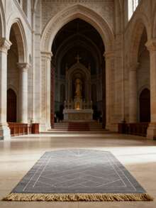 1 pieza Elegante alfombra de oración con estampado floral - Material de franela suave, lavable a máquina, alfombra rectangular cómoda con acentos dorados, diseño de mezquita para uso en interiores, terciopelo con borlas a rayas grises - Gris - Ver 3