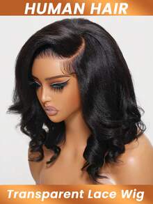 13x4蕾丝前短波浪透明蕾丝前假发，180%密度侧分蕾丝前假发 - Natural Black - 查看 5