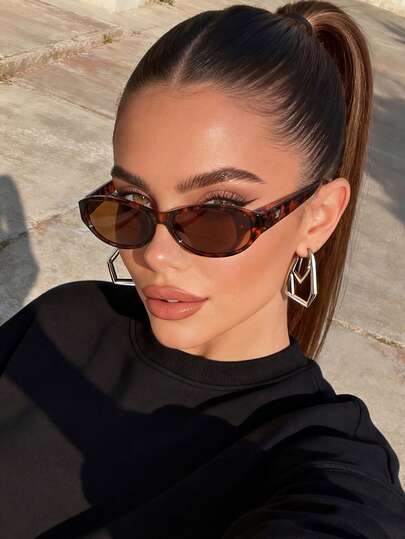 1 Pair Unisex Leopard Print Brown Oval Glasses, Bohemian Style, Suitable For All Seasons, Ideal For Street Photography, Outfits, Vacation, Travel, And Fashion Accessory