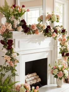 13-Head Premium Rose Vine, 1pc, 180cm, Suitable For Spring/Summer Home Decor, Room/Bedroom Decor, Wedding Decor, Stair Railing Wrap, Tabletop Centerpiece, Valentine's Day Gift - Burgundy - View 5