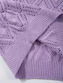 Camiseta de punto de manga corta con cuello polo, diseño elegante de nicho, patrón de cuadrícula de diamante sólido minimalista y holgado, para hombre, versátil para ir al trabajo, primavera/verano - Morado - Ver 8