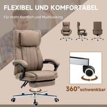 Ergonomic Office Chair With 5 Massage Modes, Adjustable Backrest, Headrest And Footrest, Swivel And Height Adjustable With Remote Control, Linen Look, Brown - Khaki - View 6