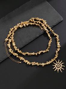 1件嘻哈风双层不对称CCB火焰几何吊坠项链，魅力十足的叠戴饰品，复古摇滚设计，街头风，休闲风，情侣款，时尚男士礼物 - 項鍊 - 查看 6