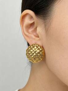 不锈钢镀金耳钉，网状耳钉，低过敏性，不含镍，圆形耳钉，厚款女士镀金耳钉，时尚宣言几何纹理轻盈防过敏耳钉，复古珠宝舞会礼物，女士耳钉，时尚厚重独特吊坠耳钉，女士镀金耳环套装，精致镀金吊坠耳钉，防过敏耳钉，时尚珠宝，女士礼物 - 彩色 - 查看 4