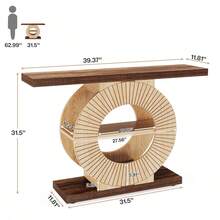 LITTLE TREE Entryway Sofa Table With Circle Base, Console Table With Storage And Shelves For Living Room, Hallway - Brown - View 3