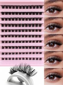 Hinarin 120 Pcs D Curl Cluster Faux Mink Fake Eyelashes Individual Lashes Natural Look Lashes Fluffy Soft Crossed 8-16mm Mixed Cluster Lashes DIY Eyelashes Lash Clusters,Eye Lash Clusters,Individual Eyelashes,Lashes,Fake Lashes - D - View 2