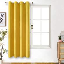 1pc Solid Color Polyester Curtain Panel, Blackout Curtain For Living Room, Bedroom, Darkens Room, Yellow - Yellow - View 14