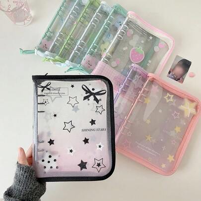 1pc A5 Star Zipper Clear Photo Album, Cute Clover Card Collector Album For Fangirls