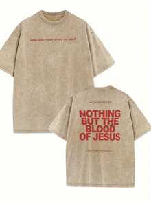 Men's Heavyweight Christian T-Shirt - "Only The Blood Of Jesus" Bible Verse (Luke 3:23) - Lavender With Red Letters Double-Sided Washed Cotton - Loose Street Style Top - All-Season Church, Casual Outdoor Shirt - Machine Washable Believer Gift, Religious Print Pullover, All-Season Clothing, Waxed Fabric, Base Shirt For Autumn And Winter - Unisex, Comfortable Cotton, Vintage Heavyweight Washed Loose T-Shirt - Màu be - Xem 1