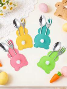8件套复活节彩色兔子造型餐具袋，复活节快乐餐具装饰袋，毛毡餐具收纳袋，复活节派对用品，复活节家居装饰，节日餐桌摆件，复活节彩蛋寻宝派对礼品，桌面装饰，厨房装饰，春季装饰，复活节礼物 - 彩色 - 查看 2