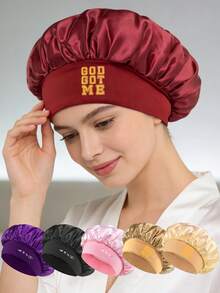 1pc Fashionable Wide-Brim Elastic Women's Sleep Cap, Comfortable Everyday Wear Hair Cover - Red - View 2