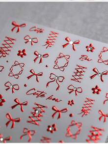 一款红色金属蝴蝶结美甲贴纸，一款蕾丝罗纹自粘美甲贴，一款可以在家DIY的美甲装饰配件。美甲贴纸 - 紅色 - 查看 5