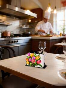Elegant Tulip Metal Napkin Holder, Creative Tabletop Tissue Paper Dispenser - Ideal For Kitchen And Dining Room Decor - Suitable For Restaurants, Hotels, Cafes, Banquet Tables, Engagement And Wedding Parties - Upright Square Napkin Holder Base - Great Mother's Day Gift For Mom - Multicolor - View 12