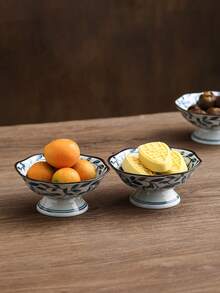 1pc/2pcs Underglaze Hand-Painted Ceramic Bowl, High Foot Tea Snack Plate, Cake Nut Plate, Fruit & Appetizer Dish - Multicolor - View 3