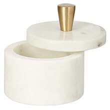 Queenza White Marble Salt Cellar With Lid And Brass Knob 3 Inch Salt Box - White - View 7