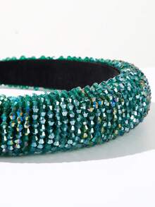 1件装时尚优雅海绵高冠水晶发箍发带发圈 - FG353-墨綠 - 查看 4