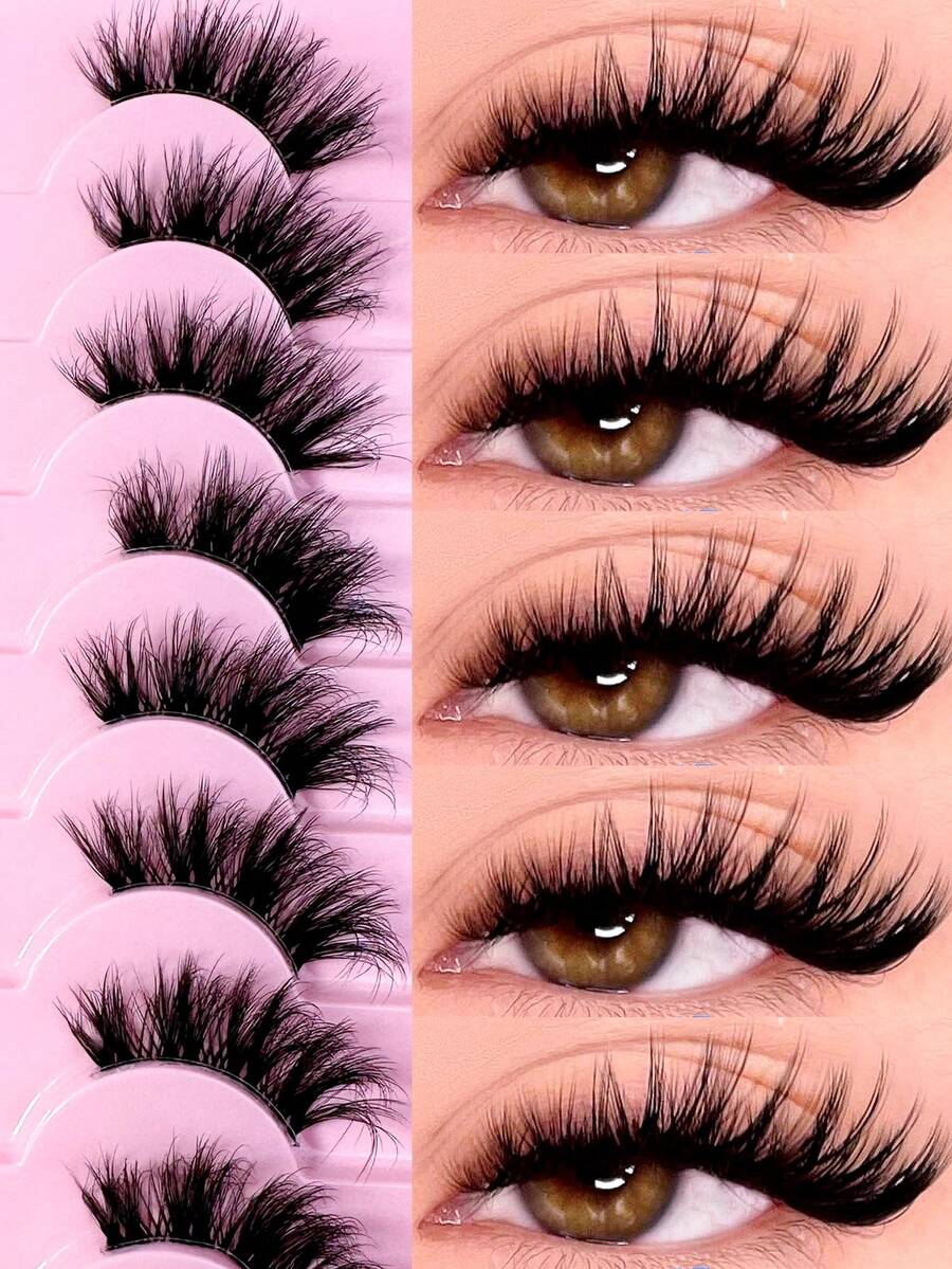 10 Pairs Transparent Half-Strip Soft 3D Faux Mink Lashes With Cat Eye Design, Natural Look