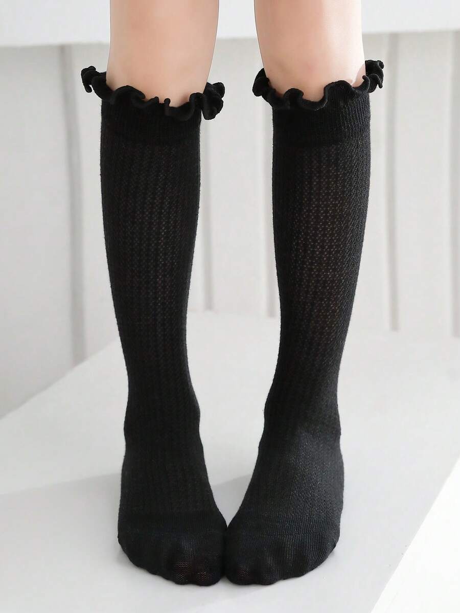 1 đôi tất bắp chân màu đen viền ren, tất công chúa Lolita ren thanh lịch, tất khiêu vũ viền ren kiểu cung đình đa năng - màu đen - Xem 1