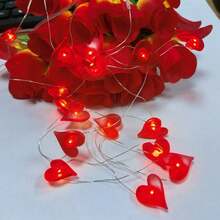2m 20 piezas Luces de Cadena LED con Decoración de Corazón Rojo, Luces de Hadas, Alimentadas por Batería de 4.5V, Adecuadas para Boda, Vacaciones, Dormitorio, Fiesta, Ambiente, Cabecero, Habitación, Día de San Valentín, Iluminación Decorativa - Blanco Cálido - Ver 8