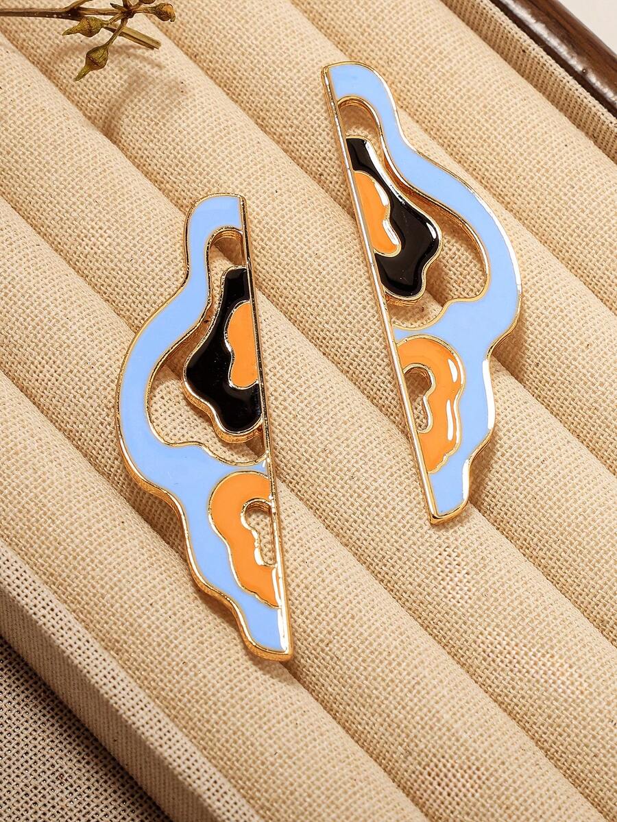 1对时尚金色珐琅波浪形吊坠耳环，适合女性日常、度假、派对、婚礼和聚会佩戴 - 金色 - 查看 1