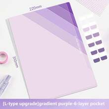 6 Pockets Transparent L-Shaped Gradient Green-Blue-Purple Design A4 File Folder, Student & Office Supplies, Exam Paper Storage, Durable Plastic Document Organizer With Label Space - Multicolor - View 11