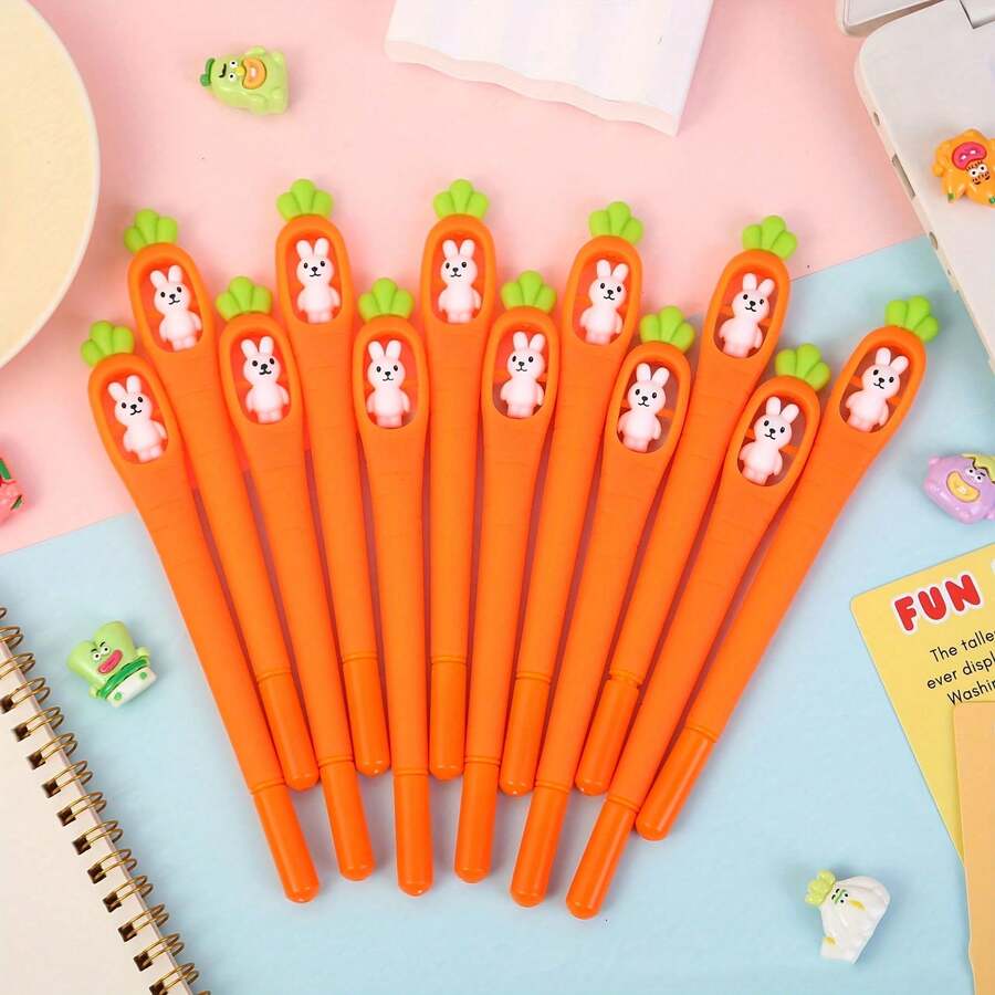 1/3/5pcs Easter Bunny Shaped Ballpoint Pens, Carrot Shaped Ballpoint Pens, Black Ink, Comfortable Writing, School & Office Supplies, Ideal Easter Gifts, Back To School Stationery Gifts - Random Style - View 1