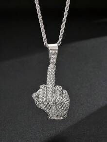 Ice Out Zirconia Polite Gesture Necklace Men Women Punk Hip Hop Rap Rock Party Jewelry Gift - Hand Gesture Necklace - View 2
