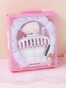 5件套女童毛巾洗脸巾套装，含海绵SPA头带、腕带和大花朵发夹，礼盒包装，适用于卸妆、敷面膜、护肤，是派对礼物和日常使用的理想之选。 - 彩色 - 查看 20