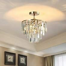 水晶金吊灯，轻盈奢华水晶吊灯，现代半吸顶式吊灯，E26灯泡底座，不含灯泡，适用于客厅、走廊、餐厅和卧室 - 20厘米/7.87英寸 - 查看 12