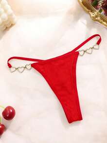 Tanga sexy de mujer con cadena de corazón de metal - Rojo - Ver 6